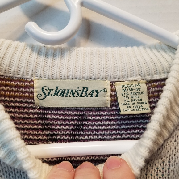 Vintage St. Johns Bay Sweater Mens Medium Knit Crewneck Aztec Tribal Hieroglyphs - Picture 4 of 8